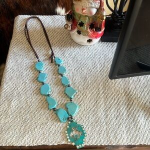 Faux Turquoise bucking horse necklace